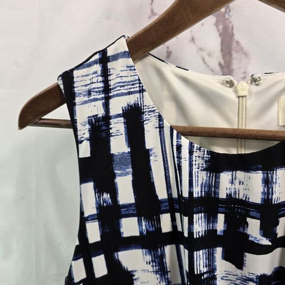 Eliza J Dress Womens 8 Medium Black White Blue Ruched Stretch Tank Lines - Picture 2 of 10